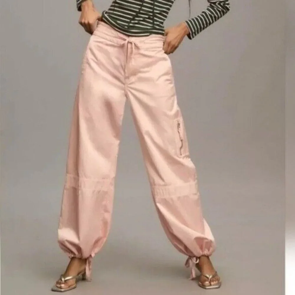 ANTHROPOLOGIE Pilcro Satin Cargo Parachute Pants Pink Combo Size 31 NEW - Picture 4 of 12